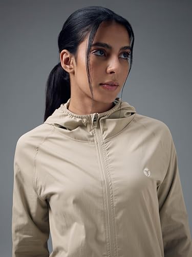 Image of TECHNOSPORT Women's Solid Slim Fit Hooded Jacket with TECHNOWARM+ | Full Zip Polyester Winter Jacket for Sports, Gym, Travel & Casual Wear | Long Sleeve Hooded Activewear with Moisture-Wicking Fabric