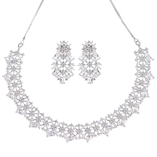 Image of Karatcart Silver Toned American Diamond Studded Jewellery Set for Women