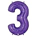Betallic 15843PB Number 3 Megaloon Foil Mylar Balloon, 40", Purple