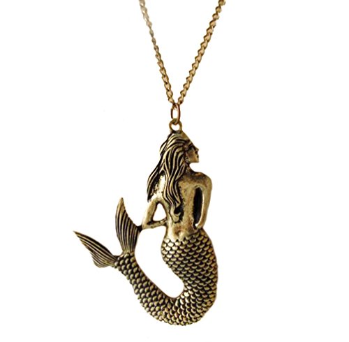 Vintage Bronze Mermaid Pattern Long Chain Lady Charm Necklace Jewelry Punk