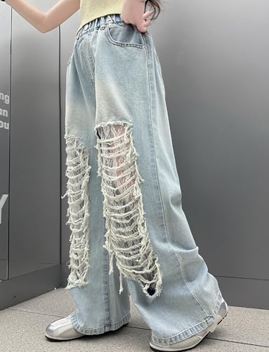 Happy Cherry Girls Casual Baggy Wide Leg Jeans Kids Fashion Elastic Waist Straight Loose Denim Pants Trousers2