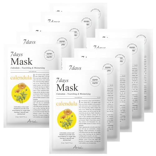 Image of Ariul 7days Mask Calendula P (1 Sheet, 23ml) Korean Calming Sheet Mask, Hydrating Barrier Repair Face Mask with Ceramide & Panthenol, Calms Redness & Irritation, Gentle Daily Use Facial Mask for Sensitive Skin