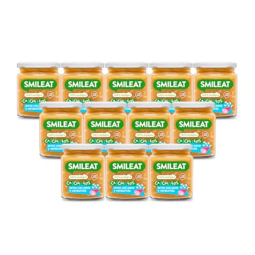 Smileat - Tarritos CA-CHI-TOS de Arroz con Pavo y Verduras, con Trocitos e Ingredientes Reales, para Bebés desde los 10 Meses, Sin Gluten - Pack de 12 x 230 g 2760 g