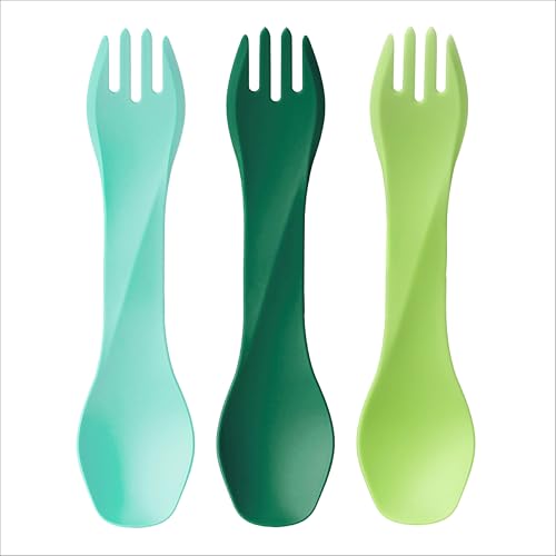 humangear GoBites Bio Uno Spork - Durable Plant-Based Travel Utensil, Mint/Forest Green/Light Green, Bio Uno 3-Pack