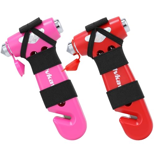 Image of Window Breaker, 3-in-1 Emergency Escape Tool with Car Safety Hammer and Seat Belt Cutter, Safety Emergency Car Escape Tool Gift for Women (Pink and Red)