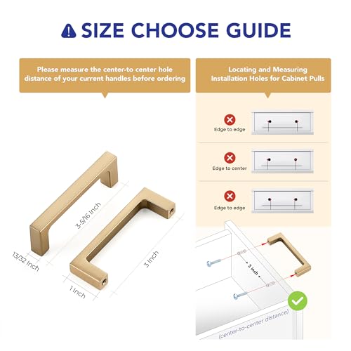 Image of Ravinte Champagne Bronze Kitchen Square Cabinet Handles 3 Inch 5 Pack | Modern Slim Style, Solid Zinc, Square Design, Screws Included, Easy Installation, for Kitchen Drawers & Cupboards