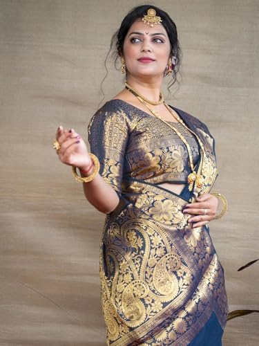 Image of Women's Kanjivaram Silk Saree with Blouse Piece, Banarasi Style,