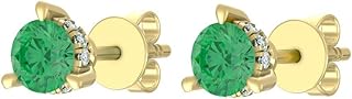 ARAIYA FINE JEWELRY 14k Gold Plated Silver 1/20 Carat Lab Grown Diamond and Natural Gemstone Solitaire Stud Earrings | E-F...