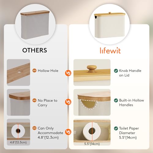 Lifewit 23225 Toilet Paper Storage 23 L, Bamboo Toilet Paper Basket With Lid And Handle, Free Standing Toilet Paper Holder Stand thumb #4