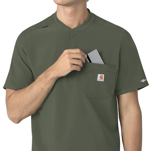 Carhartt Force Cross-Flex Men's Henley Scrub Top, Olive, M - image 4