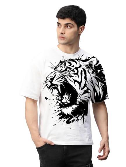 Image of spab Tiger Print Stylish Men's T-Shirt - Trendy Graphic Tee for Men | Casual Wear | Soft Cotton, Breathable, Comfortable Fit, Modern Design | Cool Black Printed Graphic T-Shirt for Men - Size XXL