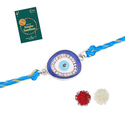 Estele Rhodium Plated Designer Evil Eye Bracelet with Austrian Crystals, Enamel and Silk Thread For Men (B099278C1G) Amazon Price History, Amazon Price Tracker