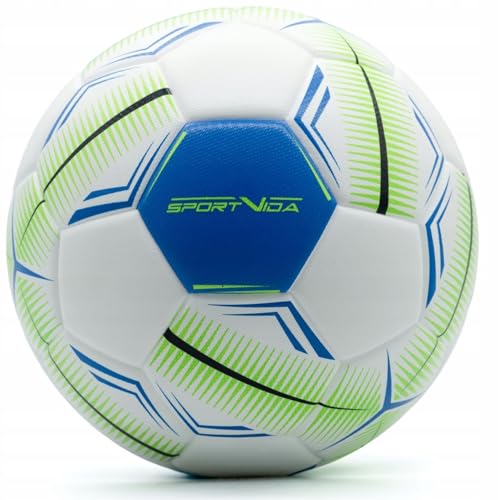 SportVida Futsal Hallenfußball Größe 4 Weiß Blau Grün PU Material Geklebte Nähte Indoor Hallenspiel 62-64 cm Durchmesser (Weiß-Blau)