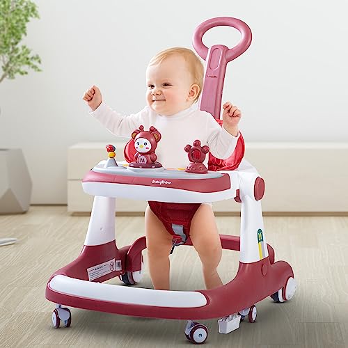 Image of Baybee Magnum 2 in 1 Baby Walker for Kids, Round Kids Push Walker with Parental Handle & Height Adjustable, Foldable Activity Walker for Baby with Musical Toy Bar for 6-18 Months Boys Girls (Red)