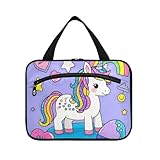 Lindo kit de artículos de tocador con gancho de lentejuelas falsas, diseño de unicornios falsos, tamaño de viaje, bolsa de cuidado de la piel para mujeres, viajes, baño, maleta para maquillaje, L