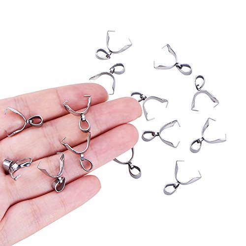 Ph Pandahall Pinch Clip, 100 Pieces 304 Stainless Steel Pinch Clip Bail Clasp Dangle Charm Bead Pendant Connector Findings For Earring Pendant Necklace Jewelry Making, 13X12X4.5Mm #TOP7