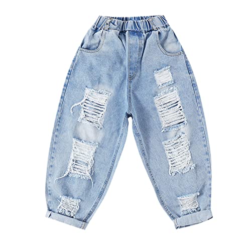 Girls Fashion Ripped Jeans Teenage Children Loose Pencil Pants Summer Denim Trousers