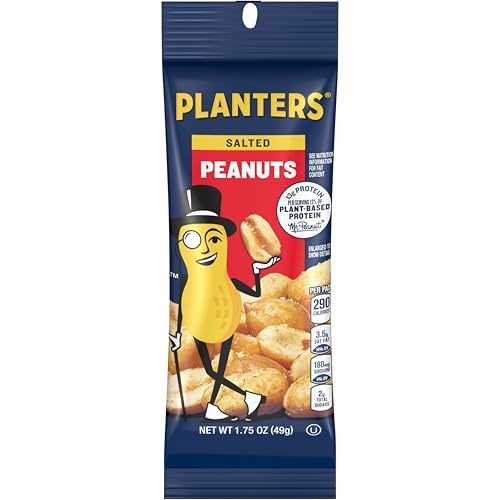 PLANTERS Salted Peanuts, Nuts Individual Packs, Party Snacks, Snack Nuts, Snacks On the Go, Plant-Based Protein, Snacks for Adults, After School Snack, Kosher, 1.75 oz Bag (Pack of 12)