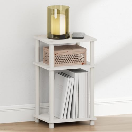 Image of Furinno Just Turn-N-Tube Open Storage Nightstand, 1 Pack, 3-Tier, White /White