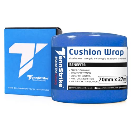 Image of 27 Metre x 70 mm Cushion Wrap for Badminton, Tennis & Pickleball Rackets | Shock & Vibration Control | Moisture Absorbing Cushion | Pro Player Use | Yellow Color (Dark Blue)