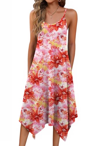 Image of Zeagoo Women Summer Midi Dresses 2026 Hawaiian Bohemian Beach Cover Up Sundress Spaghetti Strap Casual Dress with Pockets