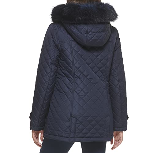 Tommy Hilfiger Women's Faux Fur Trimmed Quilted Jacket Navy X-Large3