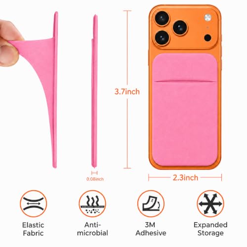 Image of Mizi (2 Pack Adhesive Phone Stretchy Wallet, Card Holder for Back of Phone Stick on Phone Cases for iPhone /Android /Samsung Galaxy - Hot Pink