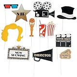 Movie Night Photo Booth Stick Props Set – 12 Pieces Cardstock Props on Wooden Sticks for Hollywood, Cinema & Movie-Themed Parties, Events, Fundraisers & Celebrations