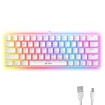 Ant Esports MK1200 Mini 60% Wired Mechanical Gaming Keyboard – Red Switch, Rainbow Backlit, 61 Keys, Anti-Ghosting, USB, Compact TKL – Compatible with Windows, macOS, PS5, Xbox, Laptop & PC (White)