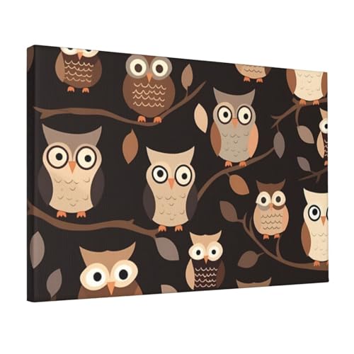 Toile hibou marron prête à être accrochée œuvre moderne sans cadre