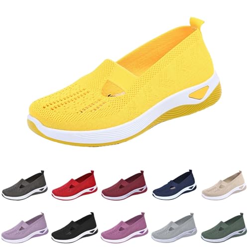 Orthopädische Schuhe Damen, Atmungsaktives Turnschuhe Vermascht Memory Schaum Sportschuhe Slip-On Sommerschuhe Gesundheitsschuhe Leicht Sneaker Weite H Schuhe Bequem Walkingschuhe