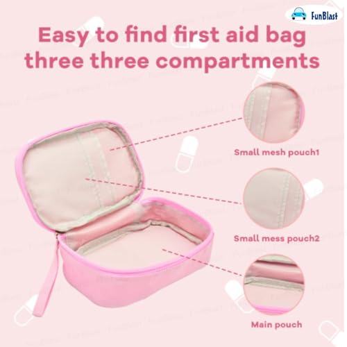 Image of FunBlast Portable Medicine Bag - Mini First Aid Travel Bags, Medicine Storage Bag, Pill Organizer, Zippered Medicines Bag for School, Travel, Camping (Pink)