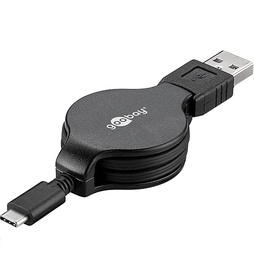CABLEPELADO Câble USB C rétractable | Charge rapide | 2A | Compatible avec Samsung Galaxy S20/10/9/Note 10/9, Xiaomi Mi 10/9, contrôleur PS5/Xbox Series X/S, etc | 75 cm | Noir