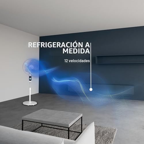 Rowenta Turbo Silence - Ventilador de pie, solo 35 dB (A) modo Silent Night ahorro energía, 12 velocidades, pantalla LED digital, temporizador, mando a distancia, blanco, VU5650