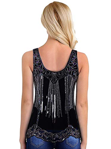 Vijiv Womens 1920s Vintage Beaded Tops Art Deco Sleeveless Embellished Sparkly Sequin Vest Tank Top4