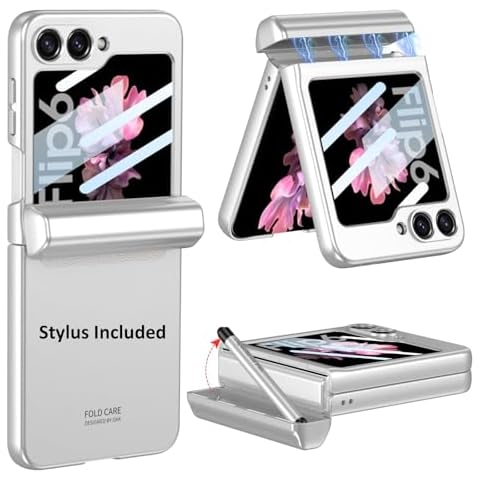 Libeagle for Samsung Galaxy Z-Flip-6 Case: Built-in Hidden S Pen Holder & Generic Stylus | Front Screen Protector, Hinge Protection, Camera Protection, Matte Sturdy 5G Mobile Phone Cover 2024 - Sliver Cover