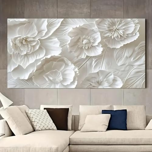 Toile fleurs blanches déco chambre et salon tableau mural moderne 50x100