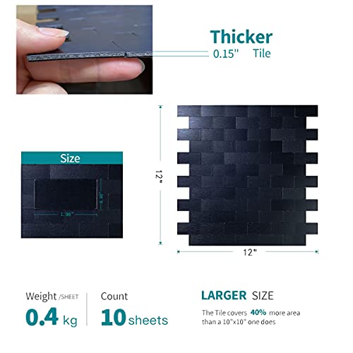 Xuaniny Peel And Stick Metal Backsplash Tiles, Self Adhesive Brushed Aluminum Subway 3D Wall Sticker For Kitchen Bathroom (12"X11.02") (5, Black Brushed) #TOP2