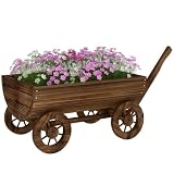 Outsunny Carrito de Madera Decorativa con 4 Ruedas y Mango 115x40x54,5 cm
