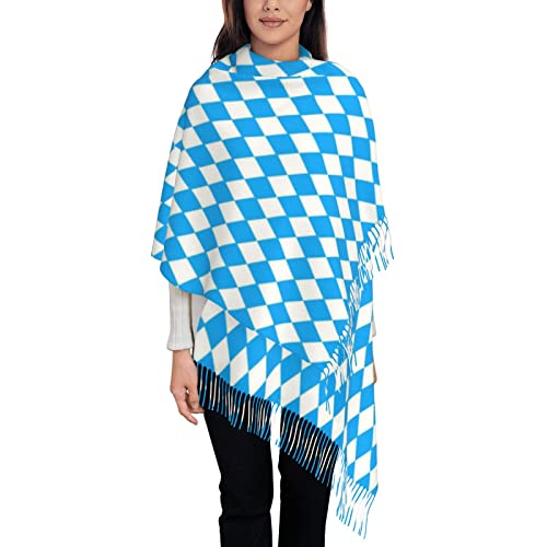 Soft Cashmere Feel Scarf Winter Warm Scarves Large Pashmina ShawlBlue And White Diamond Pattern Bavarian Flag3
