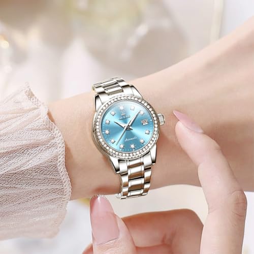 Image of OLEVS Womens Automatic Watch Gold Luxury Diamond Self Winding Ladies Wrist Watches Waterproof Luminous Date
