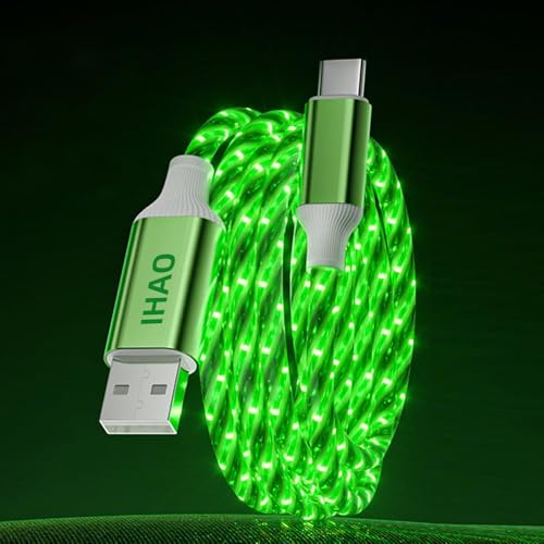 Image of IHAO Starry Light-Up USB Cable USBA to USBC Cable Durable Fast Charging Cable with Visible Current Flow As Night Light Use-A to C Star Green