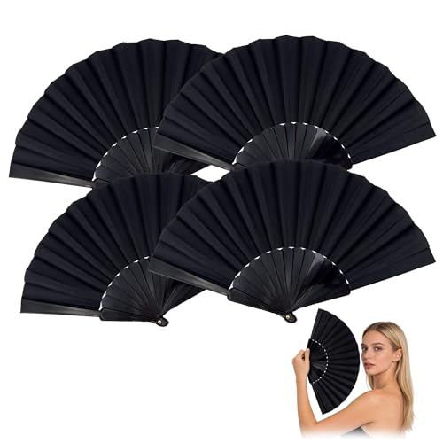 Lot de 4 éventails pliables, noirs, pour festival, pratique et élégant, pour mariages, spectacles, danse, décoration d'intérieur, fêtes, célébrations...