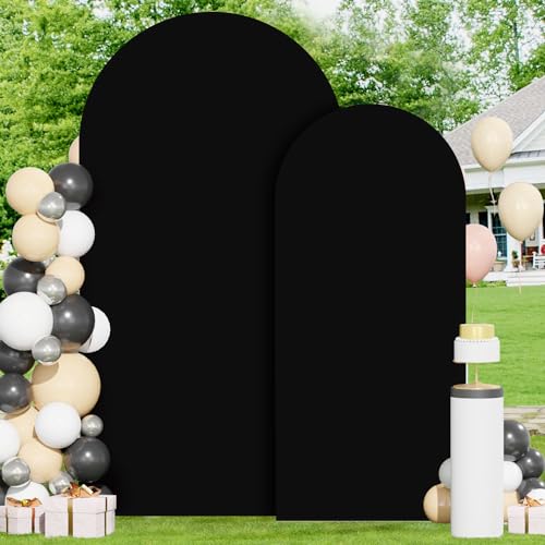 Image of FOTSHARER 6FT 7.2FT Spandex Arch Cover Black Arch Stand Cover Set of 2 Wedding Arch Backdrop Cover for Chiara Wall Party Arch Fabric Cover Balloon Arch Covers Stretchy Backdrop for Halloween Decor