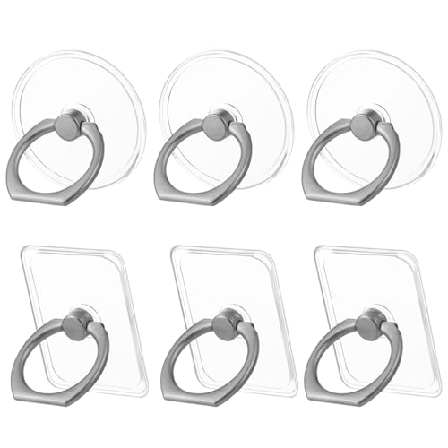 6 anillos de dedo para teléfono móvil, anillo de soporte de anillo de 360, anillo de rotación para teléfono móvil, transparente, compatible con teléfonos móviles, smartphones, tabletas (3 redondos, 3