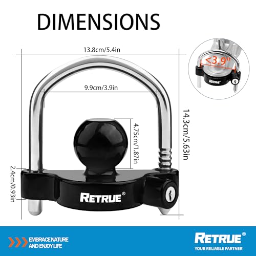 Image of RETRUE Universal Coupler Lock Trailer Locks Ball Hitch Trailer Hitch Lock Adjustable Security Heavy-Duty Steel fits 1-7 /8 Inch, 2 Inch, 2-5 /16 Inch Couplers, Black (Pack of 2)