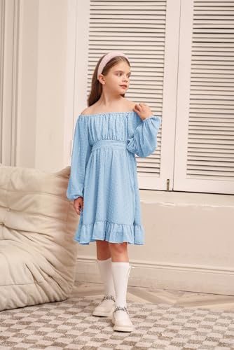 GRACE KARIN Girls Ruffle Tiered Dress Long Sleeve Swiss Dot Flowy A-Line Dress 6-14Y