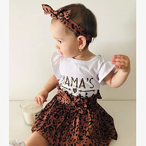 Toddler Baby Girls Summer Outfit Leopard Ruffle Short Sleeve Romper Leopard Tutu Skirts Sets Headband 3Pcs Summer Clothes Set 9-12Months #TOP5
