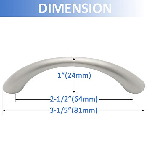 Knobonly 5 Pack 2-1/2 Inch Hole Center Solid Cabinet Pulls Arch Bow Drawer Dresser Handles Brushed Satin Nickel Kitchen Cupboard Cabinet Handles 3-1/5"(81Mm) Overall Length #TOP3
