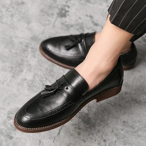Men's Leather Tassel Thick Heel Oxford Shoes Comfortable Non-Slip Soft Sole Casual Work Oxfords2